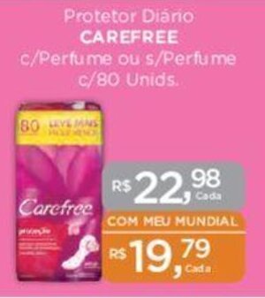 Protetor Diário CAREFREE c/Perfume ou s/Perfume c/80 Unids.