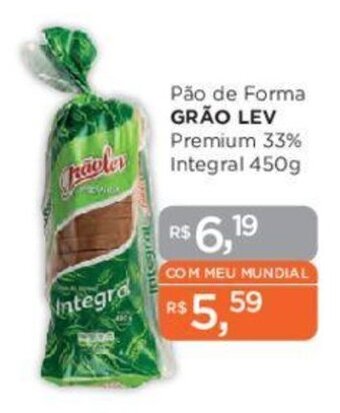 Supermercados Mundial Pão de Forma GRÃO LEV Premium 33% Integral 450g oferta