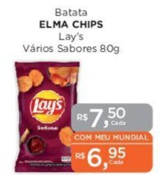 Supermercados Mundial Batata ELMA CHIPS Lay's Vários Sabores 80g oferta