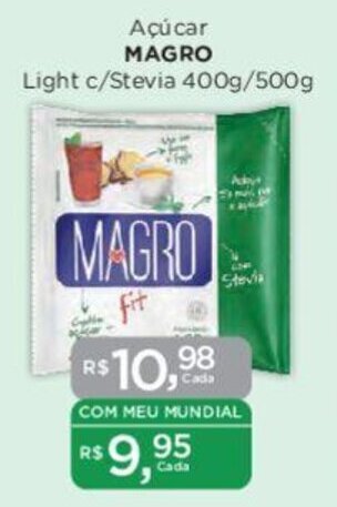 Supermercados Mundial Açúcar MAGRO Light c/Stevia 400g/500g oferta
