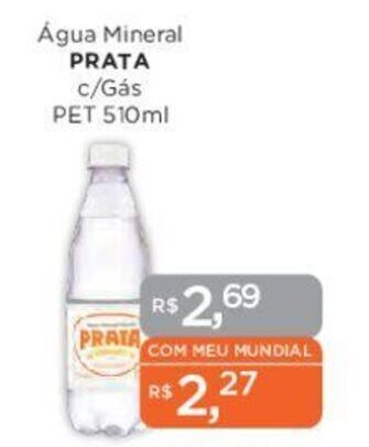 Supermercados Mundial Água Mineral PRATA c/Gás PET 510ml oferta