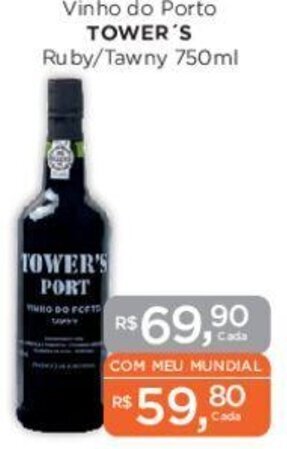 Supermercados Mundial Vinho do Porto TOWER'S Ruby/Tawny 750ml oferta