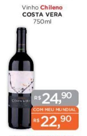 Supermercados Mundial Vinho Chileno COSTA VERA 750ml oferta