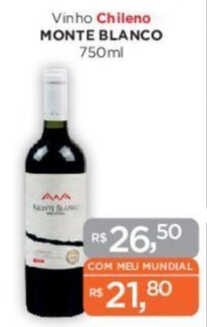 Supermercados Mundial Vinho Chileno MONTE BLANCO 750ml oferta
