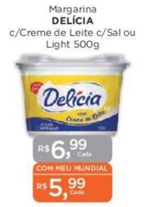 Supermercados Mundial Margarina DELÍCIA c/Creme de Leite c/Sal ou Light 500g oferta