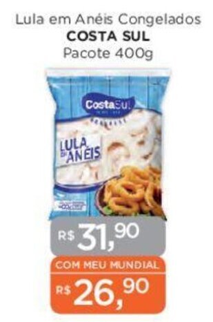 Supermercados Mundial Lula em Anéis Congelados COSTA SUL Pacote 400g oferta