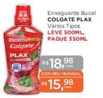 Supermercados Mundial Enxaguante Bucal COLGATE PLAX Vários Tipos LEVE 500ML, PAGUE 350ML oferta