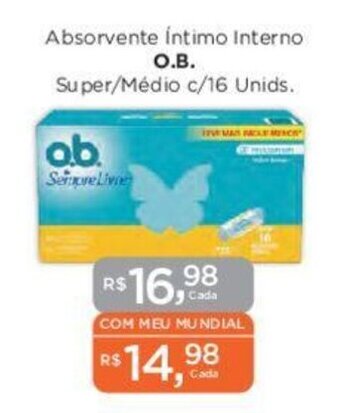 Absorvente íntimo Interno O.B. Super/Médio c/16 Unids.