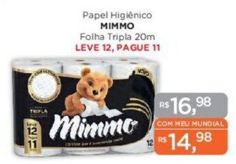Supermercados Mundial Papel Higiênico MIMMO Folha Tripla 20m LEVE 12, PAGUE 11 oferta