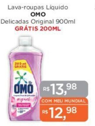 Supermercados Mundial Lava-roupas Líquido OMO Delicadas Original 900ml GRÁTIS 200ML oferta