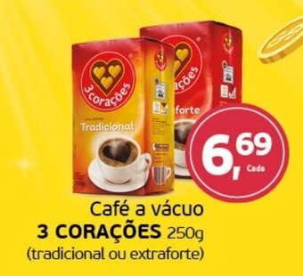 Cometa Supermercados Café a vácuo 3 CORAÇÕES 250g (tradicional ou extraforte) oferta