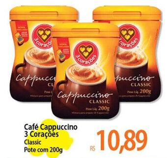 Atacadão Café Cappuccino 3 Corações Classic Pote com 200g oferta