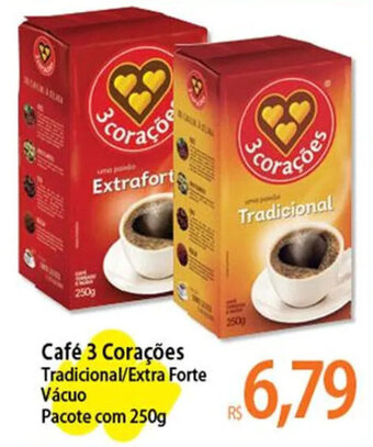 Café 3 Corações Tradicional/Extra Forte Vácuo Pacote com 250g