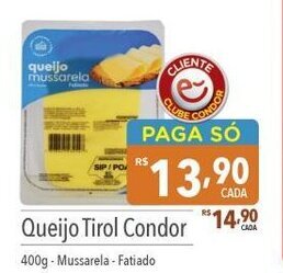 Supermercados Condor Queijo Tirol Condor 400g - Mussarela - Fatiado oferta