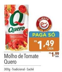 Supermercados Condor Molho de Tomate Quero 300g - Tradicional-Sachê oferta