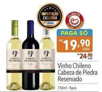Supermercados Condor Vinho Chileno Cabeza de Piedra Reservado 750ml-Tipos oferta