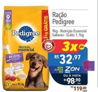 Supermercados Condor Ração Pedigree 9kg-Nutrição Essencial Sabores-Grátis 1,1kg oferta