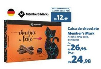 Sam's Club Caixa de chocolate Member's Mark Ao leite, 100g cada, oferta