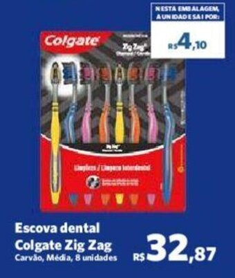 Sam's Club Escova dental Colgate Zig Zag Carvão, Média, 8 unidades oferta