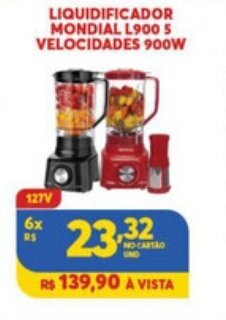 Atacadão Centro Sul Liquidificador Mondial L900 5 Velocidades 900W oferta
