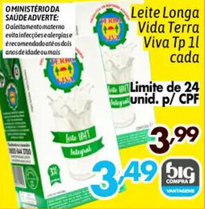 Supermercados Big Compra Leite Longa Vida Terra Viva Tp 1L cada oferta