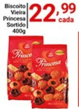 X Supermercados Biscoito Vieira Princesa Sortido 400g oferta