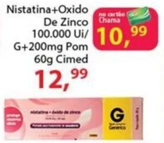 Nistatina+Oxido De Zinco 100.000 Ui/ G+200mg Pom 60g Cimed