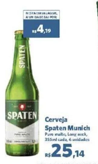 Cerveja Spaten Munich Puro malte, Long neck, 355ml cada, 6 unidades