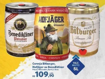 Sam's Club Cerveja Bitburger, Hofjäger ou Benediktiner Pilsen/Weizenbier, Barril, 5 litros oferta