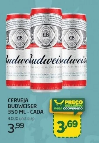 Cooper CERVEJA BUDWEISER 350 ML - CADA 3.000 und. disp. oferta