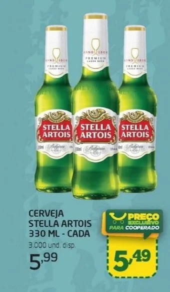 CERVEJA STELLA ARTOIS 330 ML-CADA 3.000 und. disp.