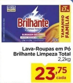 Carrefour Lava-Roupas em Pó Brilhante Limpeza Total 2,2kg oferta