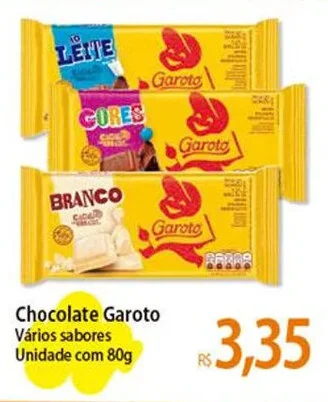 Atacadão Chocolate Garoto Vários sabores Unidade com 80g oferta