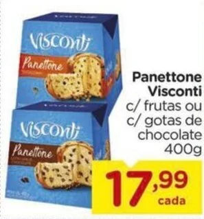 Carrefour Panettone Visconti c/ frutas ou c/ gotas de chocolate 400g oferta