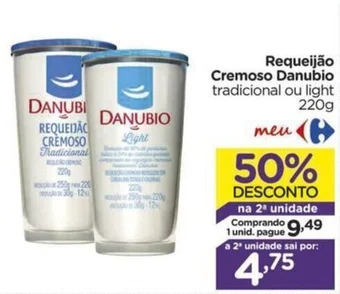 Carrefour Requeijão Cremoso Danubio tradicional ou light 220g oferta