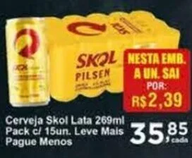 Rossi Supermercado Cerveja Skol Lata 269ml pack c/15un. oferta