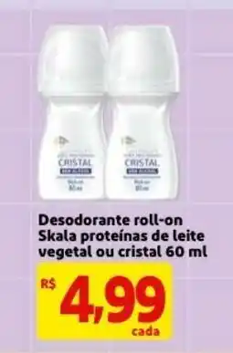 Desodorante Roll-on Skala proteinas de leite vegetal ou cristal 60ml