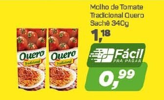 Arena Atacado Molho de Tomate Tradicional Quero Sache 340g oferta