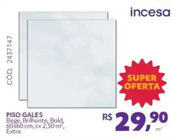 Telhanorte PISO GALES Bege, Brilhante, Bold, 60x60 cm, cx 2,50 m², Extra oferta