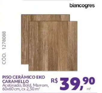 Telhanorte PISO CERÂMICO EKO CARAMELLO Acetinado, Bold, Marrom, 60x60 cm, cx 2,50 m² oferta
