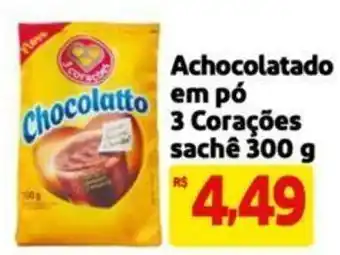 Extra Supermercado Achocolatado em pó 3 Corações sachê 300 g oferta