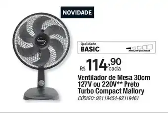Leroy Merlin Ventilador de Mesa 30cm 127V ou 220V** Preto Turbo Compact Mallory oferta
