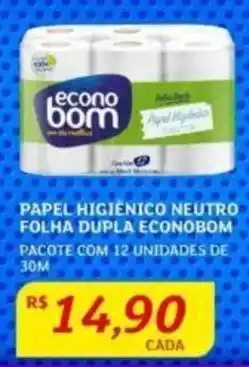 Assaí Atacadista PAPEL HIGIENICO NEUTRO FOLHA DUPLA ECONOBOM PACOTE COM 12 UNIDADES DE 30M oferta