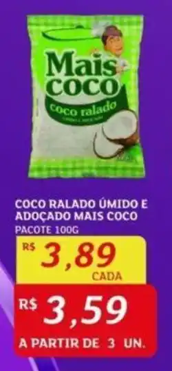 COCO RALADO ÚMIDO E ADOÇADO MAIS COCO PACOTE 100G