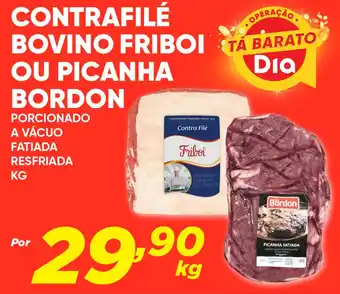 Dia CONTRAFILÉ BOVINO FRIBOI OU PICANHA BORDON PORCIONADO A VÁCUO FATIADA RESFRIADA KG oferta