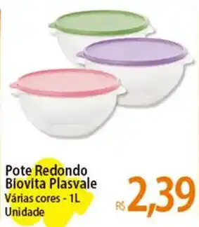 Atacadão Pote Redondo Biovita Plasvale Várias cores - 1L Unidade oferta