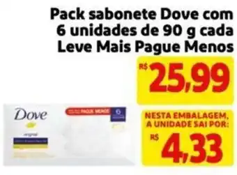 Extra Supermercado Pack sabonete Dove com 6 unidades de 90 g cada Leve Mais Pague Menos oferta