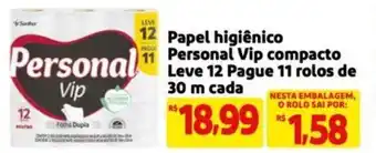 Papel higiênico Vip Personal Vip Compacto leve 12 pague 11 rolose de 30 m cada