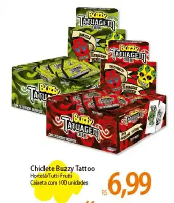 Chiclete Buzzy Tattoo Hortelã/Tutti-Frutti Caixeta com 100 unidades