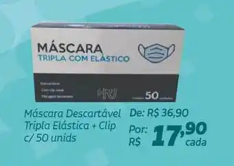 Máscara Descartável Tripla Elástica + Clip c/ 50 unids.